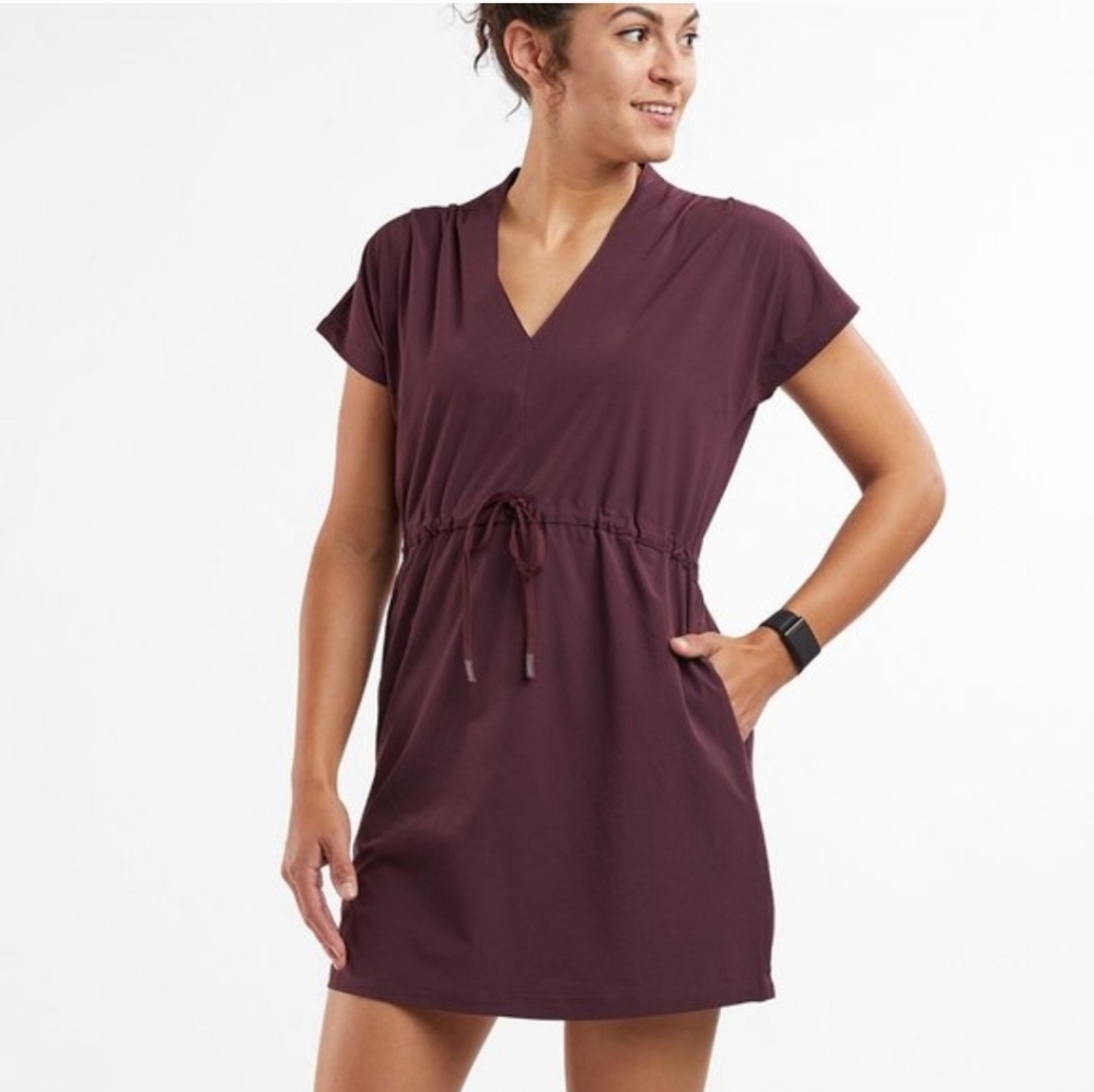 Title Nine Women's Plum V-Neck Drawstring Waist Dress size S
